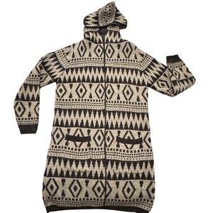 Monteau Hooded‎ Cardigan Duster Aztec Gray Pockets Bohemian Sweater Coat Medium